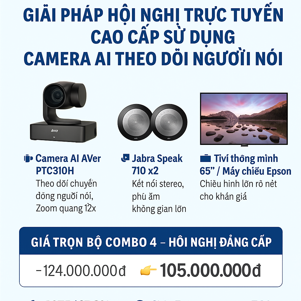 COMBO 4 – GIẢI PHÁP HỘI NGHỊ TRỰC TUYẾN CAO CẤP SỬ DỤNG CAMERA AI THEO DÕI NGƯỜI NÓI